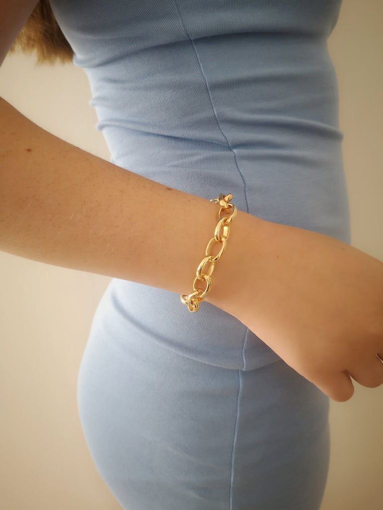 צמיד ג'יין - צמיד חוליות עגולות עבות ציפוי זהב