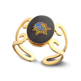 טבעת פרח, טבעת בסגנון רטרו', טבעת אמייל, טבעת שחור זהב